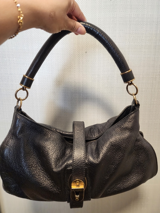 Burberry Handbags - Burberry Vintage Genuine Black Leather Shoulder Bag with Antique Gold Hardware